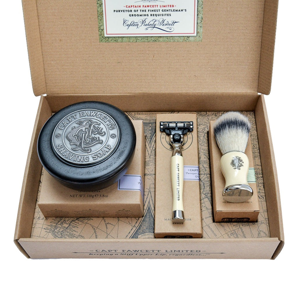 Captain Fawcett Shave Brush, Razor & Soap Gift Set