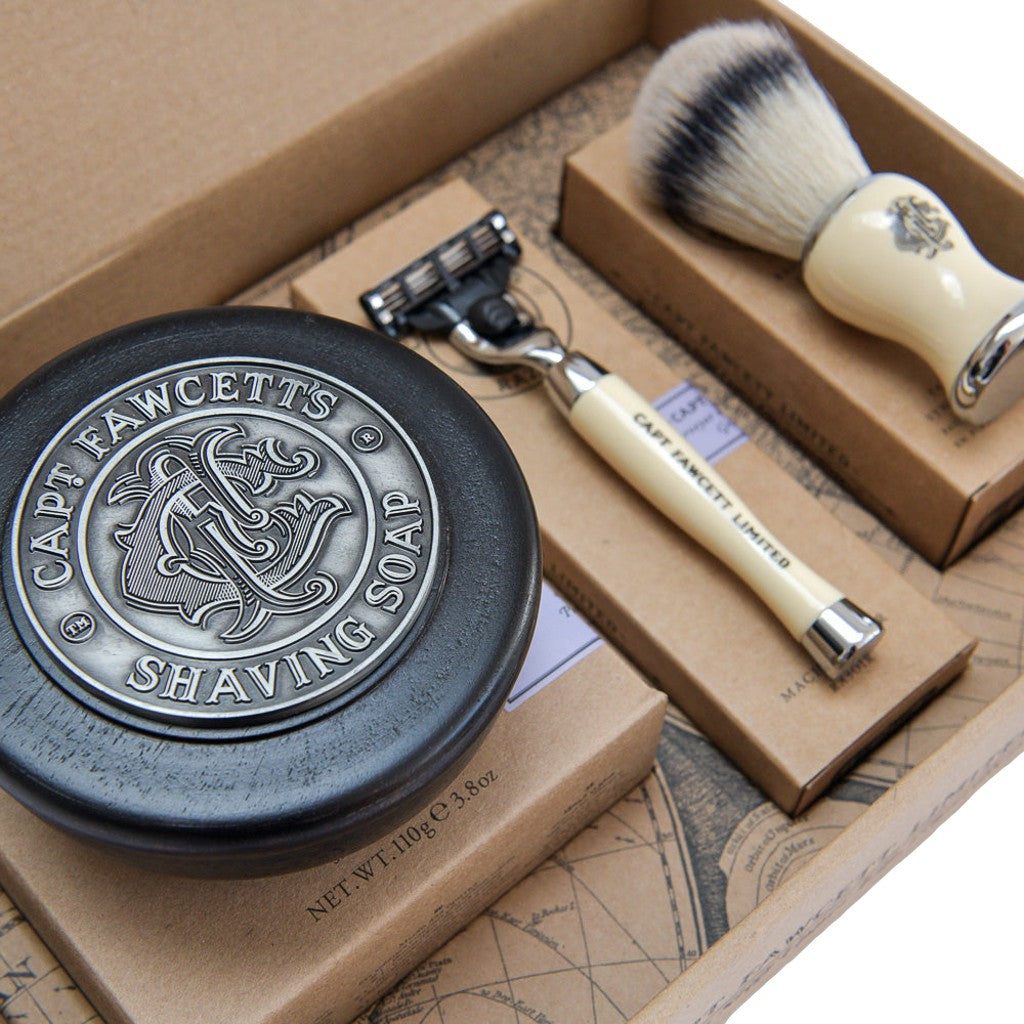 Captain Fawcett Shave Brush, Razor & Soap Gift Set