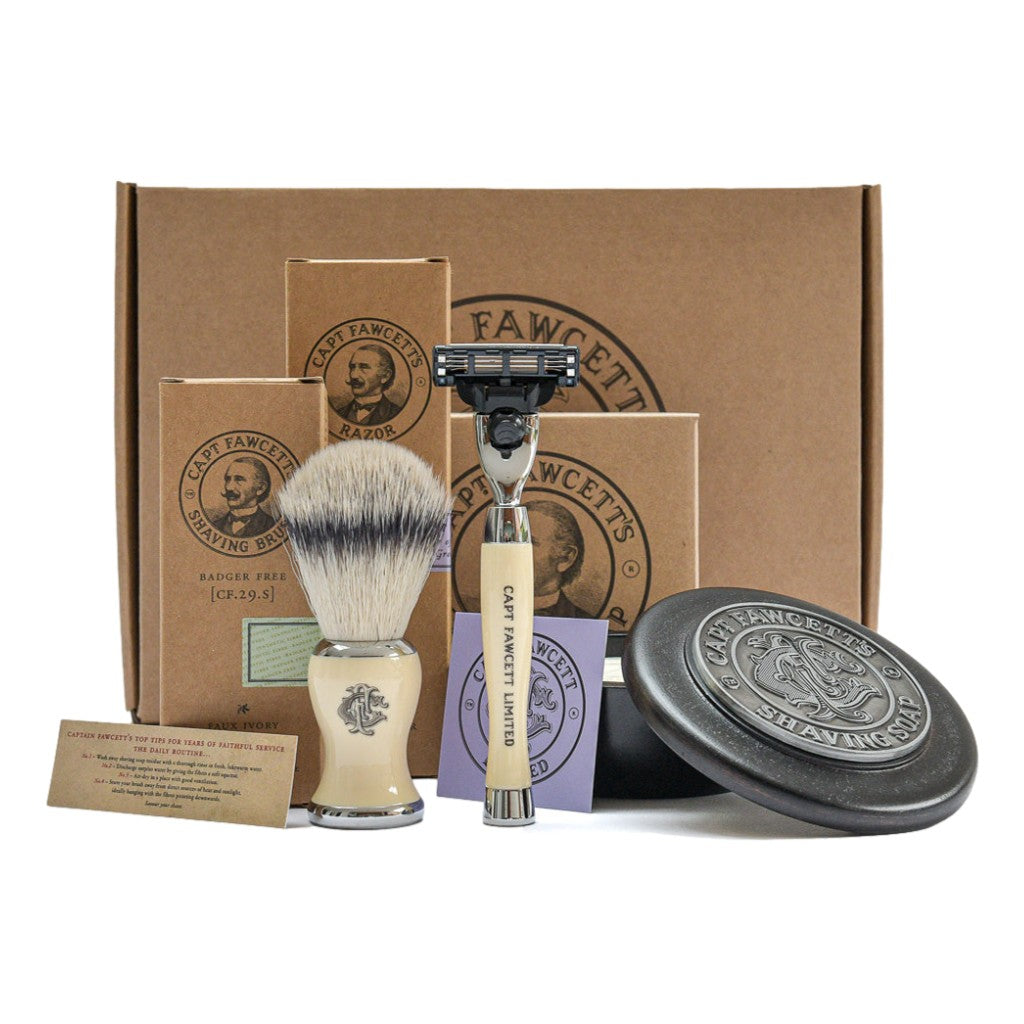 Captain Fawcett Shave Brush, Razor & Soap Gift Set